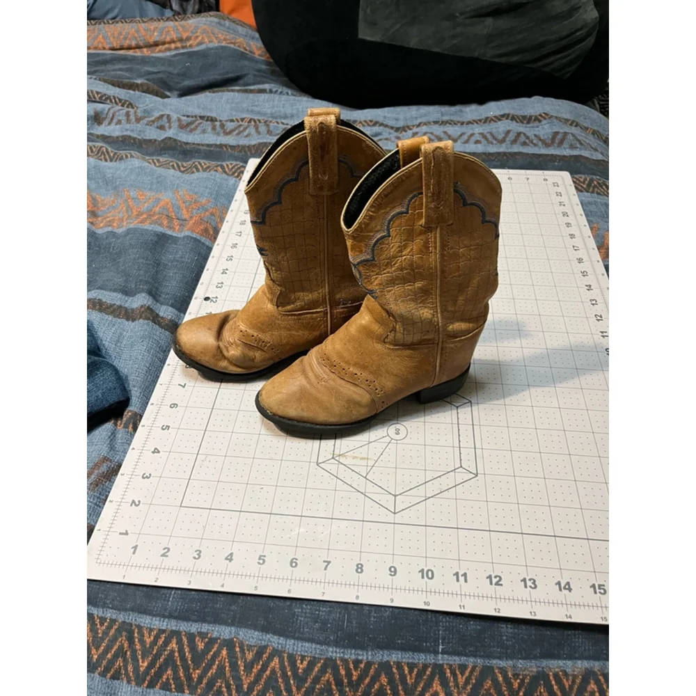 Kids Leather Cowboy Boots Size 11 Brown Blue